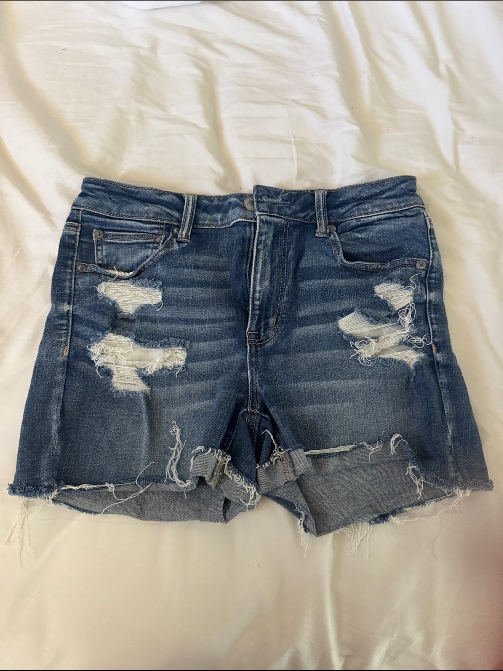 American Eagle Outfitters Distressed Dark Blue Denim Shorts